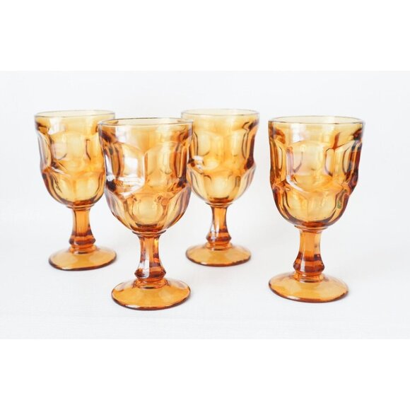4 Vintage Libbey Amber Ashburton Steam Wine Water Goblets Barware - Picture 1 of 4